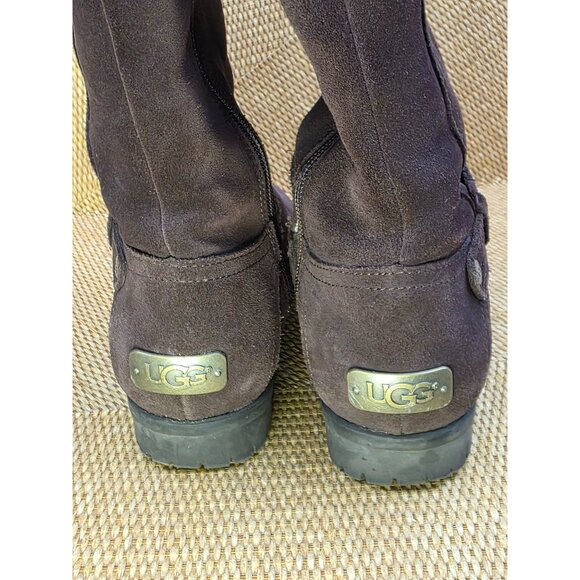 Ugg Brown Suede Leather Tall Zip Boots With Shearling Lining LogoSize 5‎ Womens - Picture 2 of 11